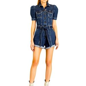 Retrofete Phoebe Denim Puff Sleeve Romper XS like new only worn once $435 Retail